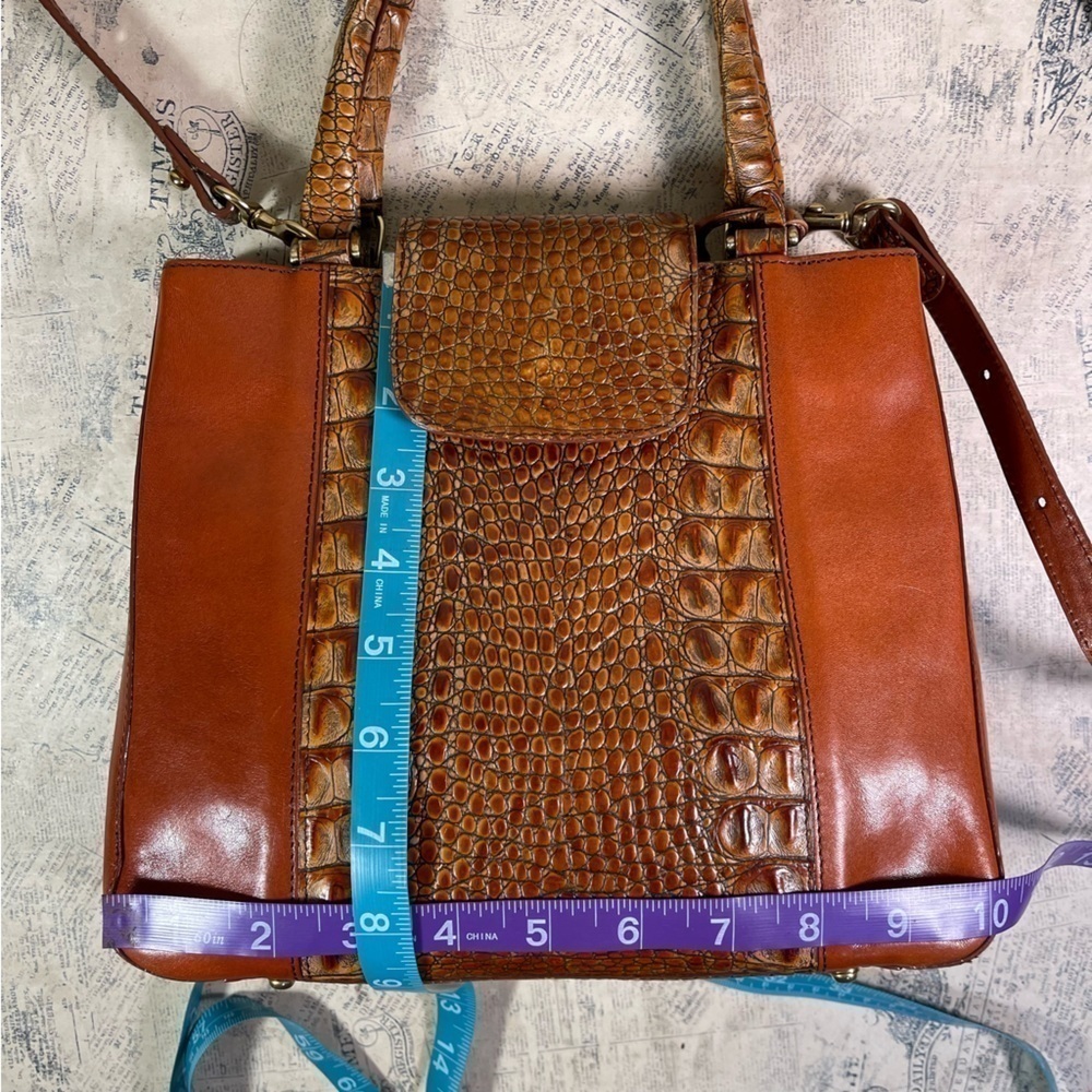 Vintage Brahmin Tuscan Brown Orange Croc Embossed Leather Satchel Crossbody Bag - Picture 12 of 15